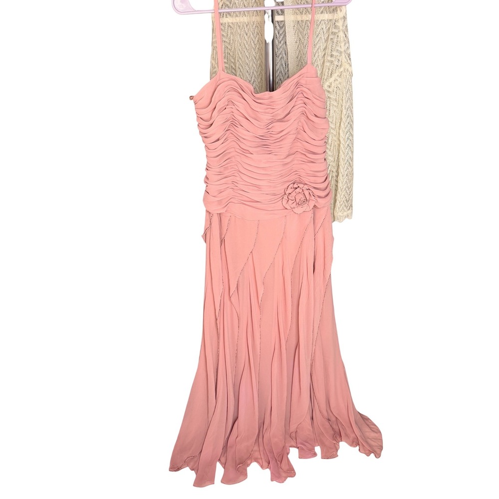 Cachet Pink Ruched Beaded Chiffon Formal Dress Size 16